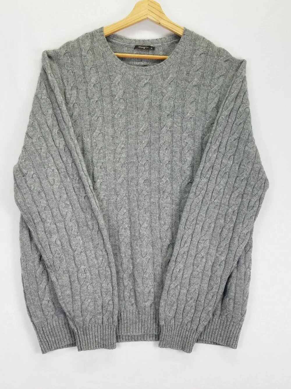 J. McLaughlin Men XL Gray Cashmere Cable Knit Pullover Sweater Luxury Classic